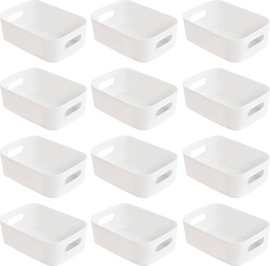 12 stuks kunststof opbergdozen opbergmand met handgrepen keukenkast organizer box manden opbergdoos voor badkamer plank plastic doos 15 5 x 11 x 5 cm (wit)