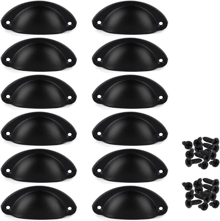 12 stuks Ladekastgreep meubelgrepen kastgreep Handgreep Handvat voor Kast Keukenkast Keukengreep halfrond handvat Meubelgreep kleine handgreep Hartafstand 65mm zwart ijzer 8.1*3.2*1.8 cm