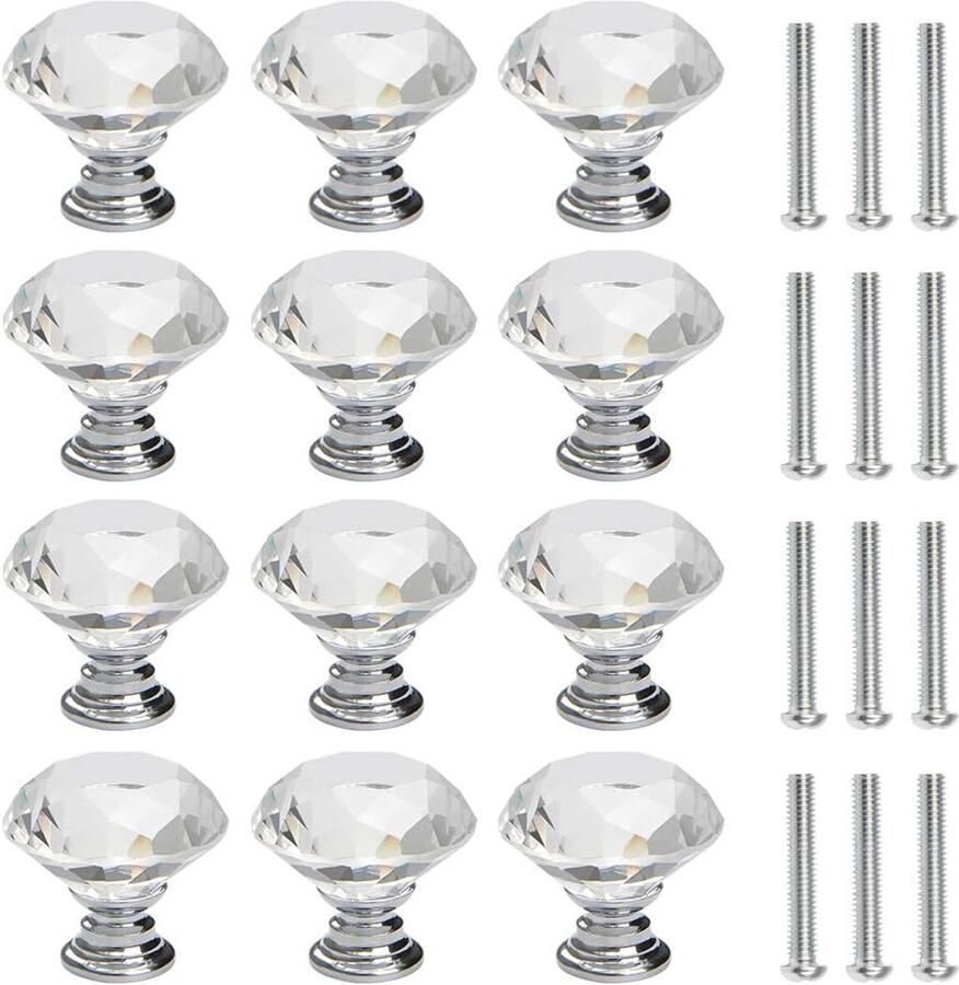 12 stuks ladeknoppen commode meubelknoppen kristal 30 mm zinklegering kristalglas meubelknop handvat garderobe trekgrepen meubelgreep
