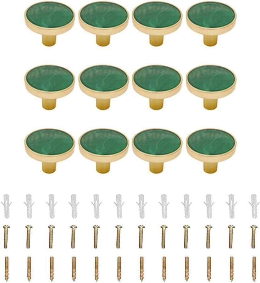 12 stuks ladeknoppen ronde keukenkast handgrepen zinklegering groen inclusief schroeven