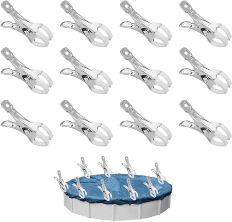 12 Stuks Metalen Klemmen voor Zwembadafdekkingen Sterke Bevestigingsclips voor Boven Grond Zwembaden