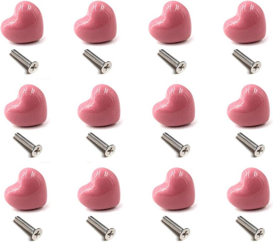 12 stuks meubelknoppen hartvorm lade knop handvat trekken voor keukenknoppen kinderkamer kasten speelgoed organizer box boekenkast (roze)