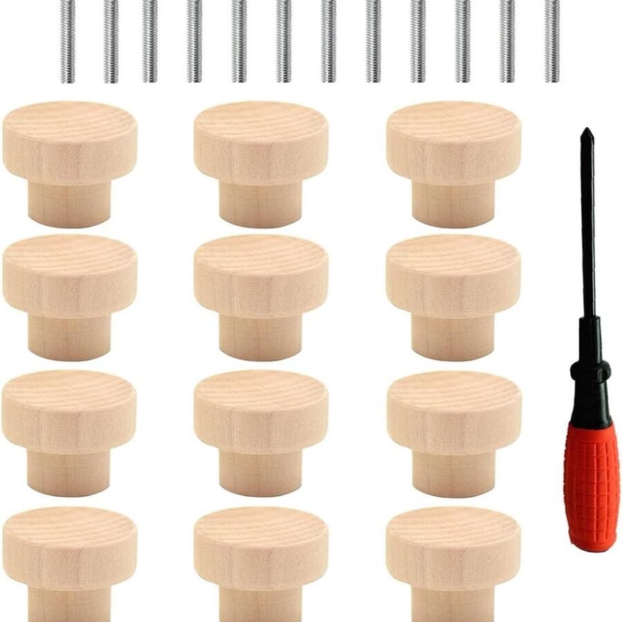 12 stuks meubelknoppen hout houten deurladegrepen knoppen voor kasten en laden kastknoppen met schroeven houten knoppen voor commode meubels 35 x 26 mm A