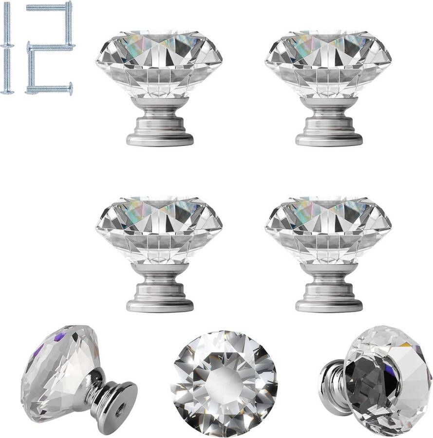 12 stuks meubelknoppen kristallen ladeknoppen kastknopen (1-3 16 inch) ruitvormige zilveren sokkel voor commodes
