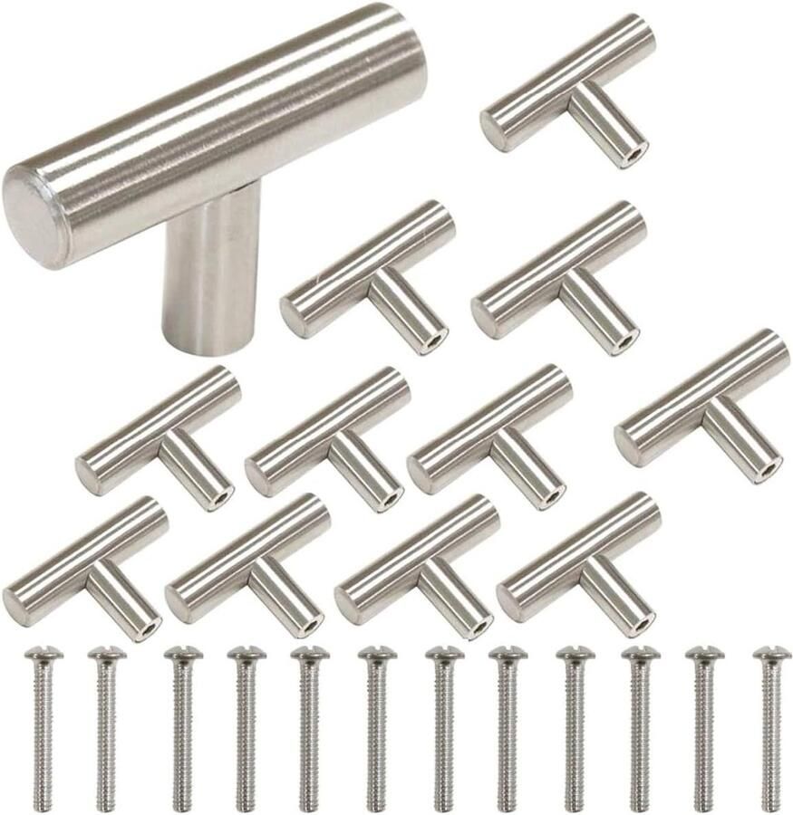 12 stuks meubelknoppen stanggreep roestvrij staal zilver enkele gat 50 mm deurgrepen kastgreep commodeknoppen ladegreep meubelgrepen keuken badkamer handvat voor deur kast modern