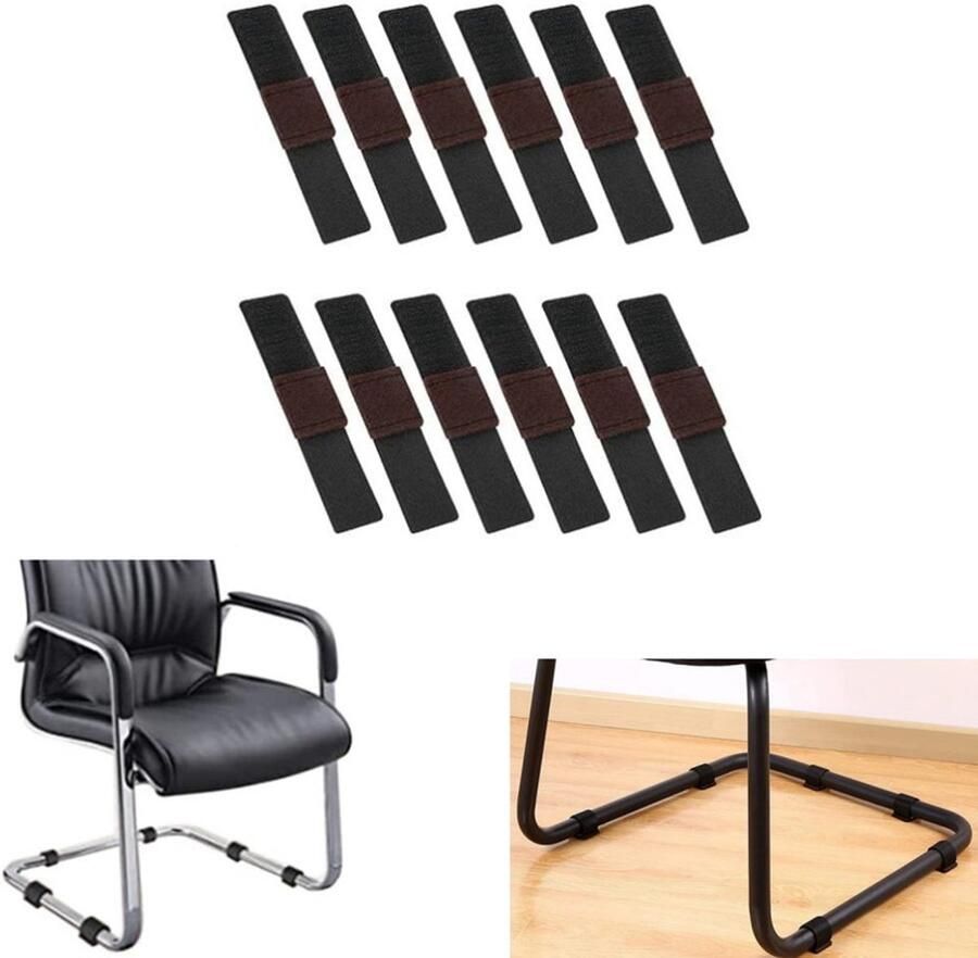 12 stuks Meubelvilt met klittenband Zelfklevende vilt voor stoelen Clip-on geleiders Vloerglijbuisbeschermers Antislip Voorkomt krassen Vermindert geluid Bruin 3 x 14 5 cm Past op de meeste stoelen