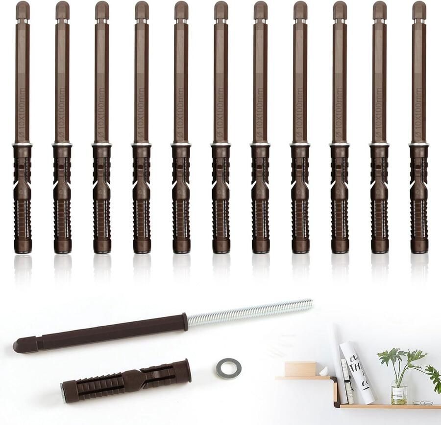 12 stuks onzichtbare plankhouder verstelbare zwevende plankhouder onzichtbaar bruin verzinkt voor boekenplanken of wandplanken (10 x 100 mm)