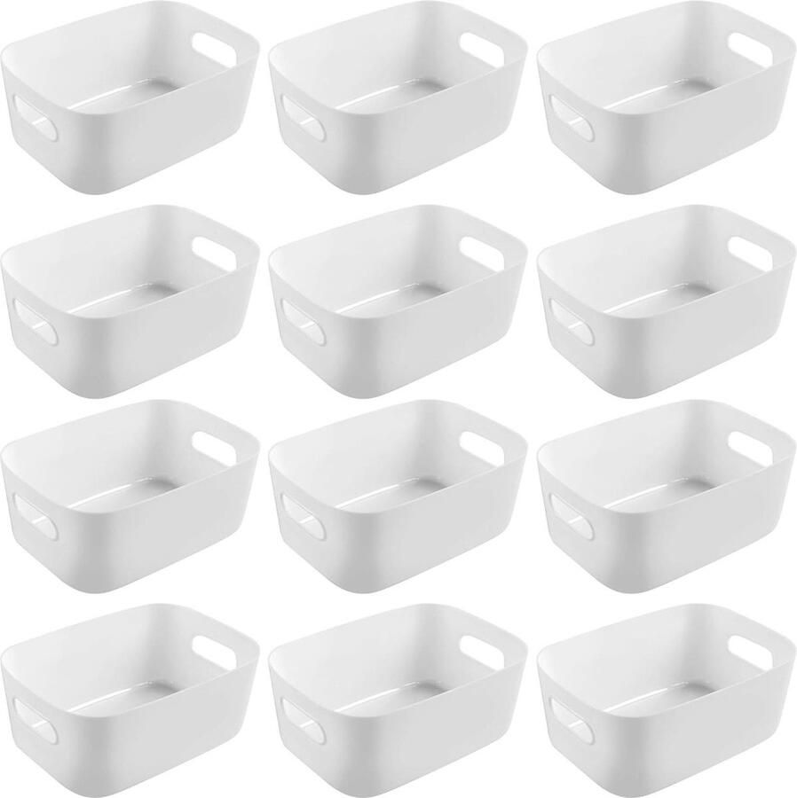 12 stuks opbergdozen kunststof opbergmand met handgrepen multifunctionele opbergdozen voor keuken kantoor opbergdozen badkamer speelgoed (wit)