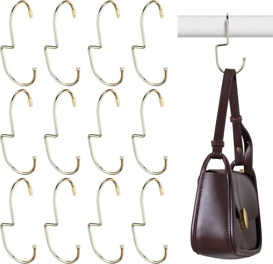 12 stuks portemonnee-hangers kastorganizer metalen tassen hangers ruimtebesparende portemonnee-organisatoren en opslag hangende portemonnee-organizer met haken (champagne goud)