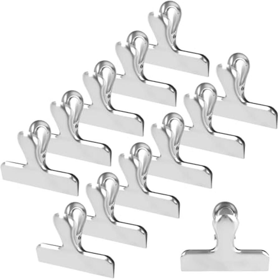 12 Stuks Roestvrij Stalen Terminals Herbruikbare Klemmen en Pocket Clips voor Labels Tassen Foto's Winkels Keuken en Kantoor