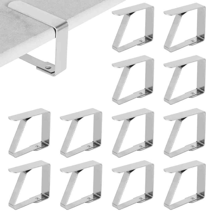 12 stuks roestvrijstalen tafelkleedklemmen flexibele verplaatsbare tafelkleedklemmen verstelbare tafelkleedklemmen voor thuis reünie bruiloft festival feest 5 x 4 cm