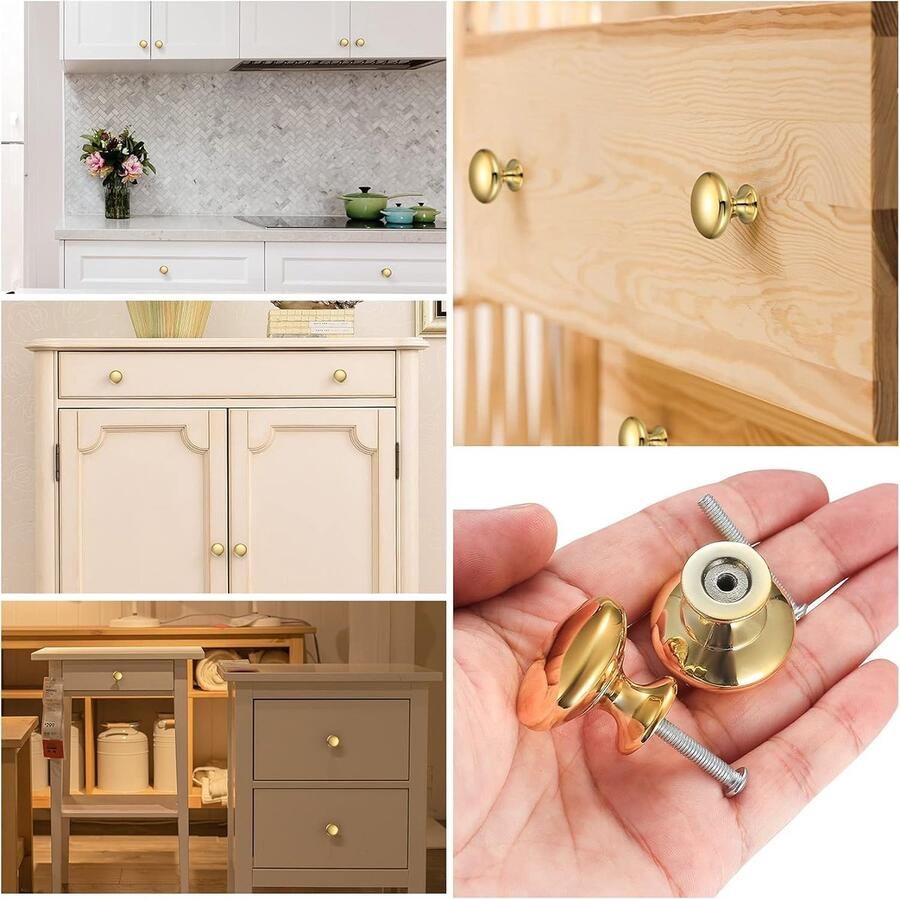 12 stuks ronde kastknoppen paddenstoelvorm trekhandvat met schroeven goudkleurig ronde kastknoppen voor kast ladekast (plus één schroevendraaier)