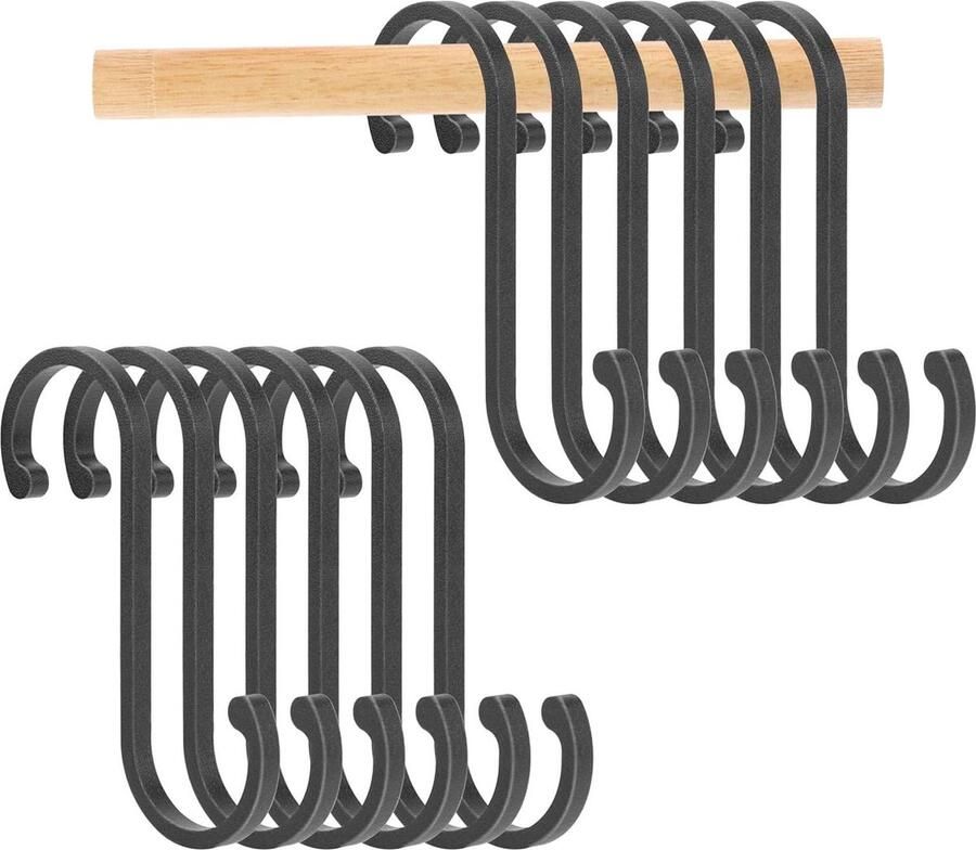 12 stuks S-haken zwart aluminium keukenhaken voor garderobe metalen haken voor keuken tuin badkamer slaapkamer