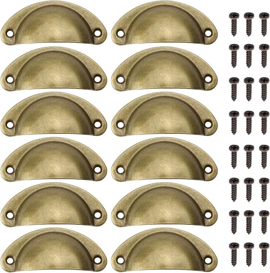 12 stuks schelp kastknoppen Oud geelbrons Met schroeven voor kasten kledingkasten en meubels