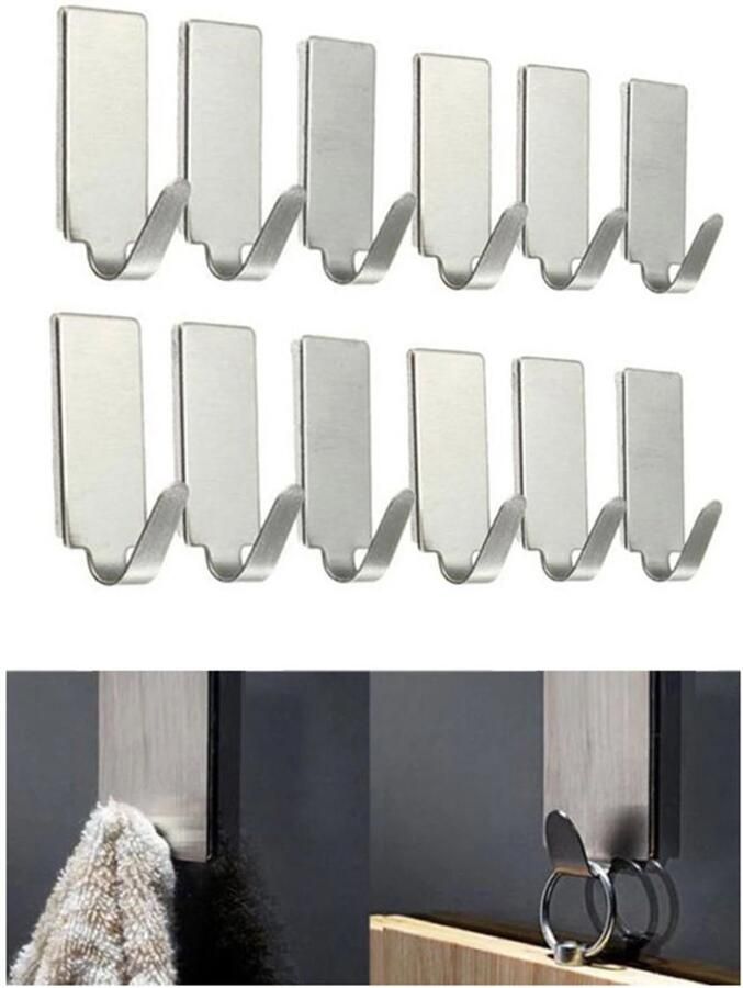 12 stuks sterke kleefhaak plakhaak sleutelhaak kleefhaak metalen kleefhaak metalen kleefhaak zonder spijkers wandkapstok sleutelhaak roestvrijstalen hoedenrek handdoekrek