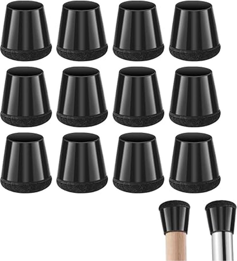 12 stuks stoelpootbeschermers elastische stoelbeschermers vilten voetbeschermers stoelbeschermers ter bescherming van tafelpoten 21-30 mm stoelbeschermers ter voorkoming van krassen op de vloer (medium zwart)