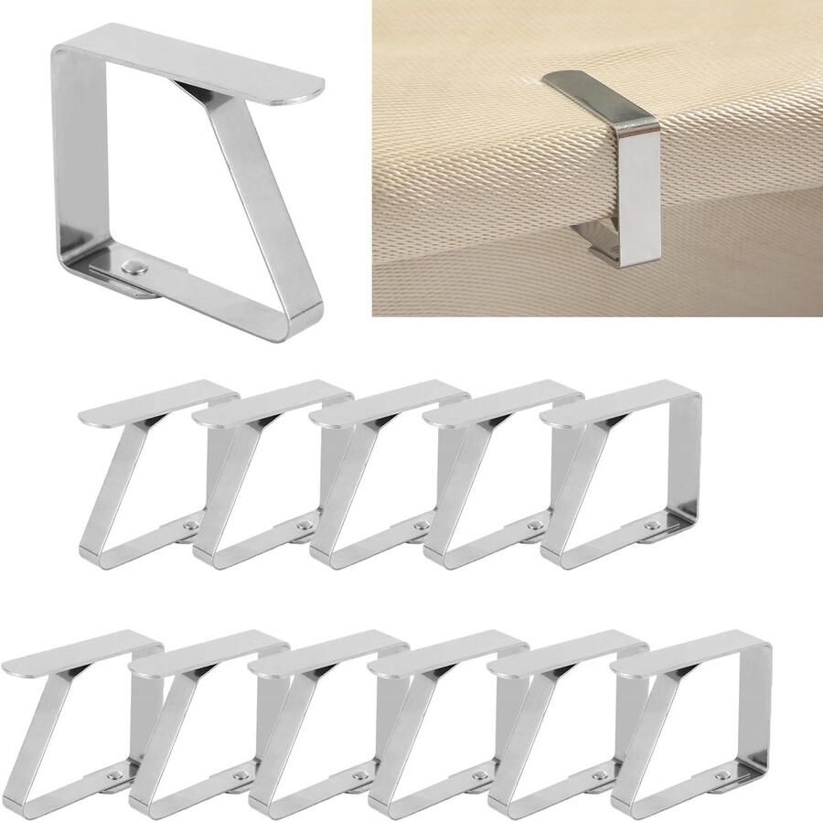 12 stuks tafelkleed klemmen Tafelkleed klemmen van roestvrij staal Multifunctionele antislip tafelkleed klemmen Geschikt voor picknick thuis buiten feest bruiloft Zilver Geschikt voor binnen en buiten 8 x 7 cm 3 15 x 2 75 inch