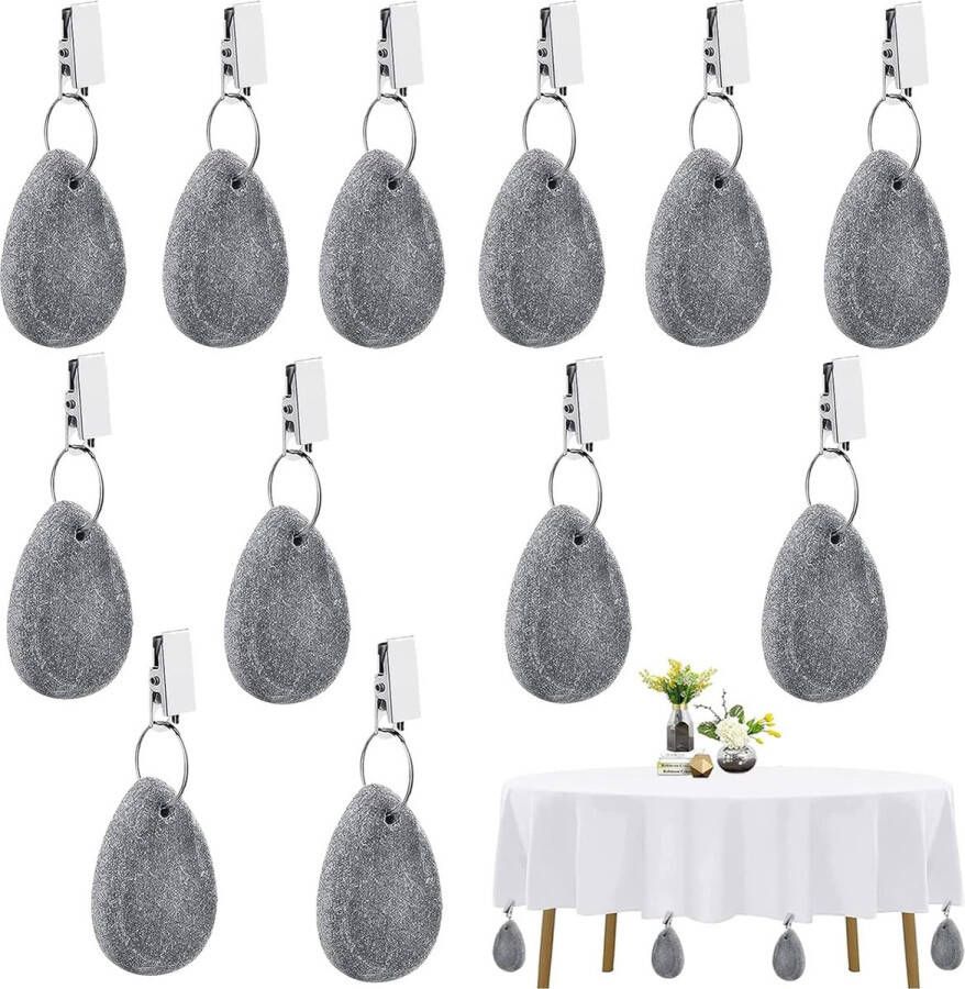 12 stuks tafelkleedgewichten van natuursteen tafelkleedgewichten voor buiten tafelkleedgewichten set met clip tafelkleedgewichten van grijze steen voor tafelkleden clips voor picknicks bruiloften