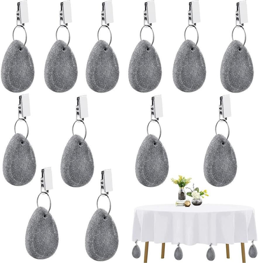 12 stuks tafelkleedgewichten van natuursteen tafelkleedgewichtenset met clip tafelkleedgewichten voor buiten grijze stenen tafelkleedgewichten voor tafelkleedclips voor picknicks bruiloften