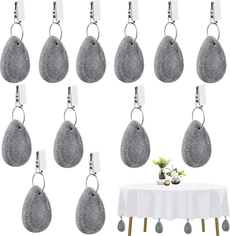 12 stuks tafelkleedgewichten van natuursteen tafelkleedverzwaringset met clip tafelkleedgewichten voor buiten grijze steen tafelkleed gewichten voor tafelkleden klemmen voor picknicks