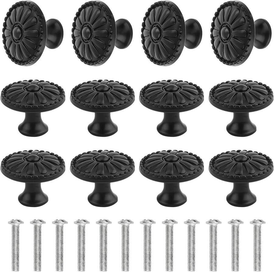 12 stuks toiletknoppen kast knoppen meubelknoppen vintage ladeknoppen rond zwart 30 mm met schroeven