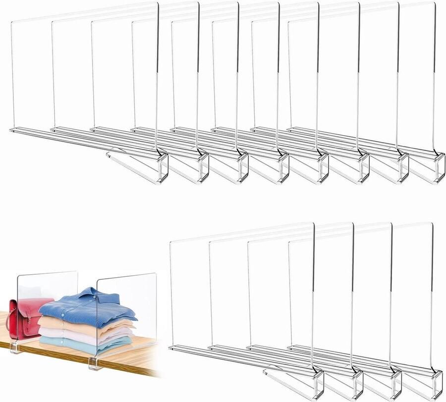 12 stuks transparante acryl wandplanken multifunctionele plankverdeler verstelbare kledingorganizer voor kastorganizer kasten opslag en organisatie draagbaar