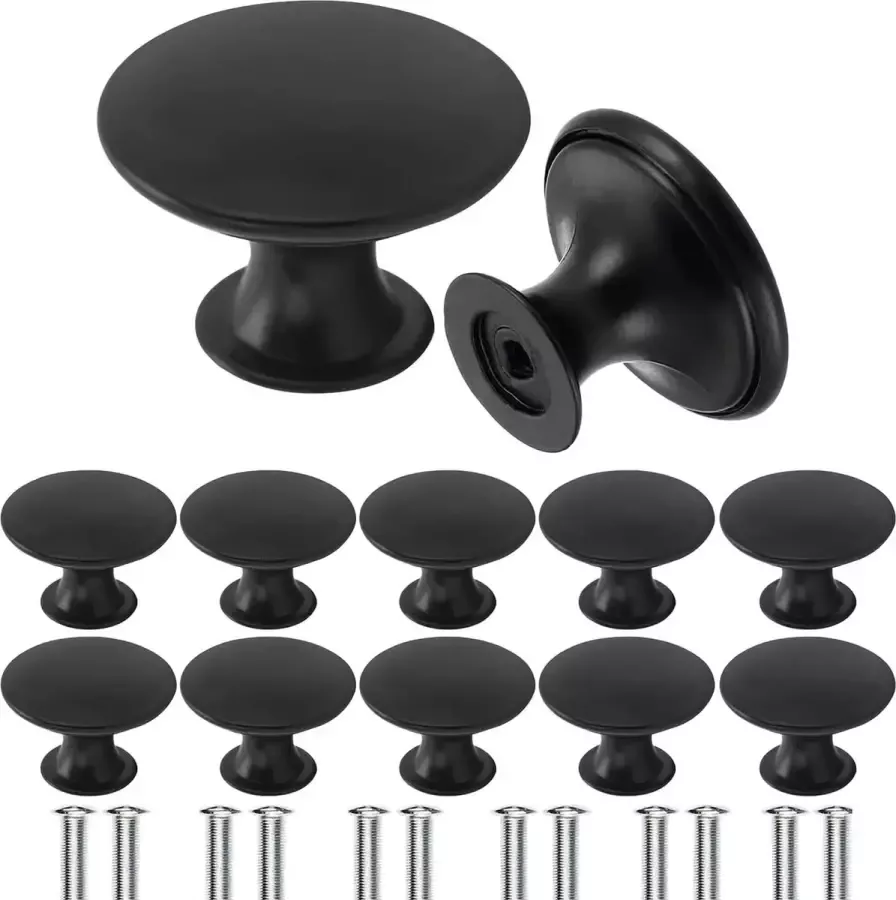 12 stuks Vintage Antieke Knoppen Zwart Handvat Handgrepen 30mm Messing Ronde Retro Knoppen voor Kast Lade Keuken Badkamer Kast Home Office Meubels Hardware (Zwart)
