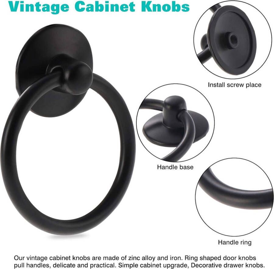 12 stuks vintage kast ring knoppen ronde antieke lade trekt handvat voor deur kast drop dressoir enkel gat (zwart)