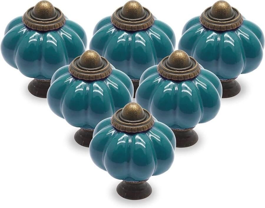 12 Stuks Vintage Keramische Deurknoppen Groenblauw Antieke Pompoen Knoppen voor Meubels