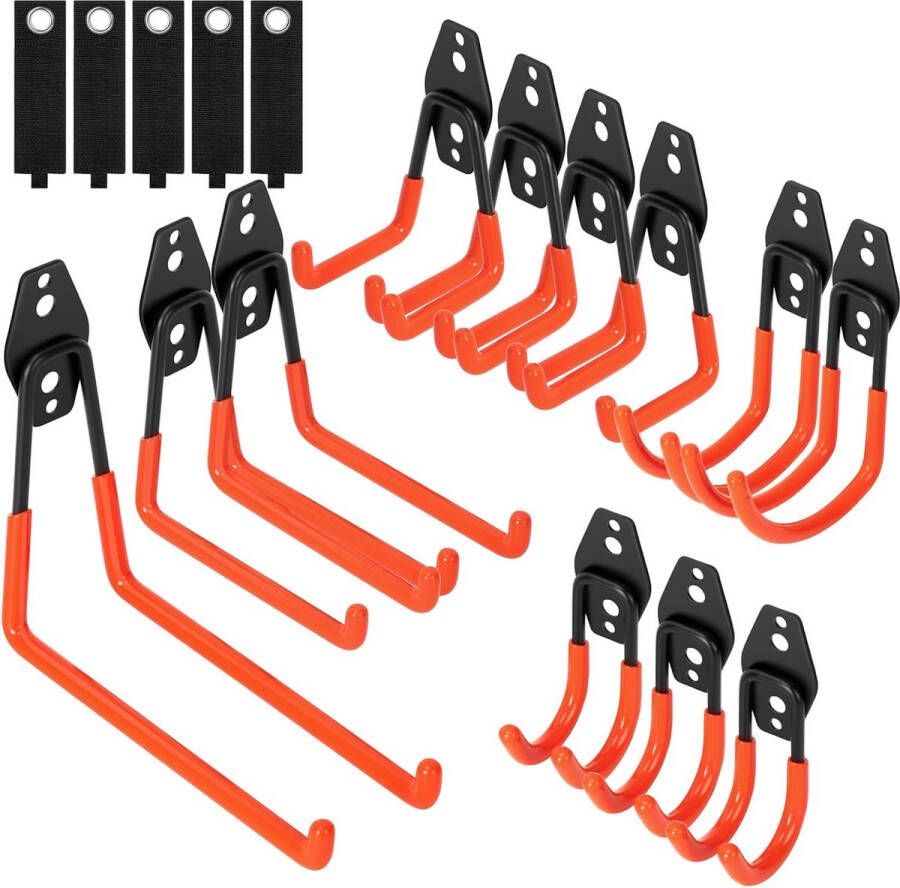 12 stuks wandhaken garage garagehaken dubbele haken garage opberghaken voor het organiseren van ladders stoel slang fietsen elektrisch gereedschap omvangrijk (oranje)