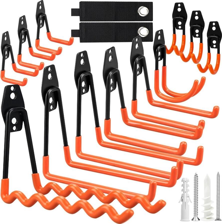12 stuks wandhaken voor garage en 2 kabelbinders 24 sets schroeven garagehaken garage opberghaken voor het organiseren van gereedschap stoel slang fietsen sportuitrusting