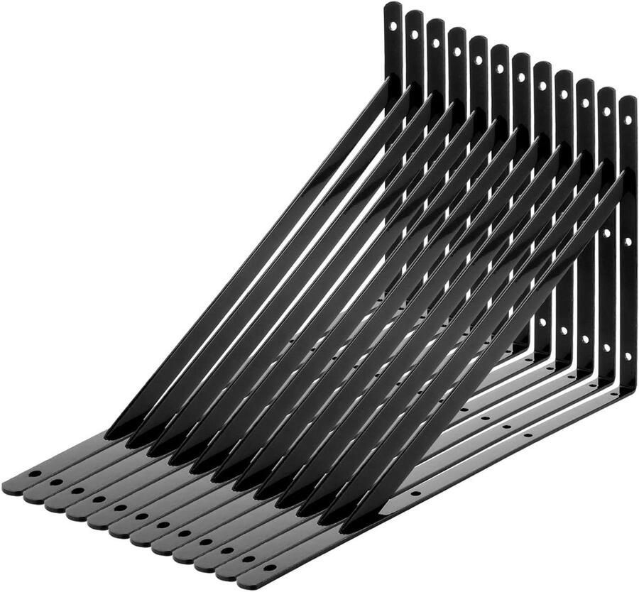 12 stuks wandhouders zwart metaal 400 x 250 mm zware belasting wandconsole wandhoek wandhouder wandrek wandbeugel hoge draagkracht