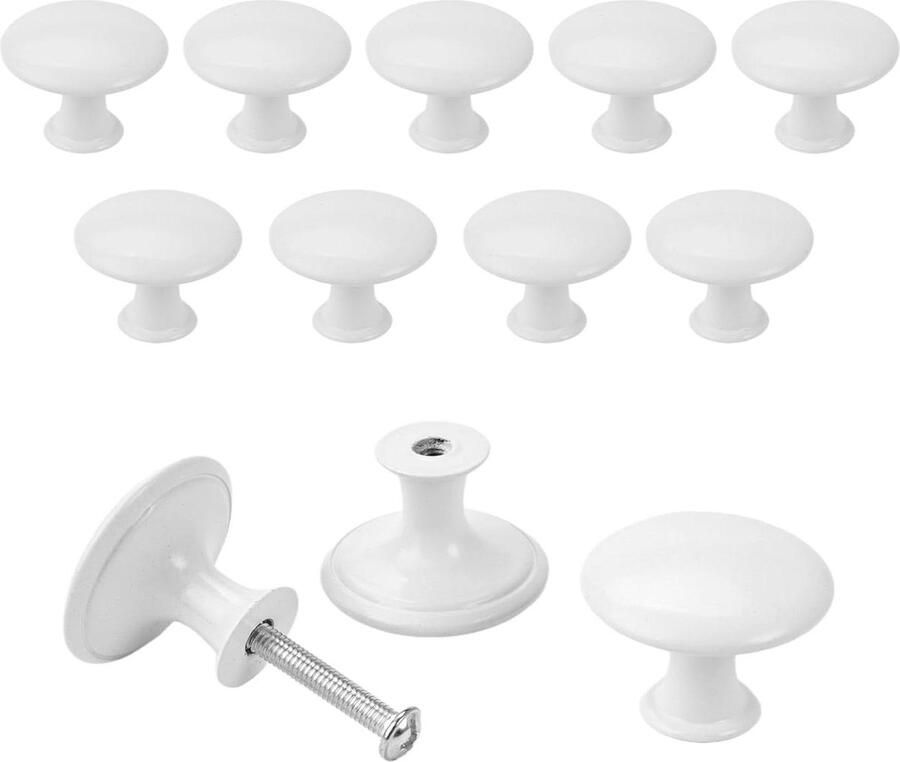 Allecto Plus 12-delige Witte Meubelknoppen Set 30mm voor Kasten en Lades met Schroeven Moderne Deurknoppen voor Kasten en Meubels