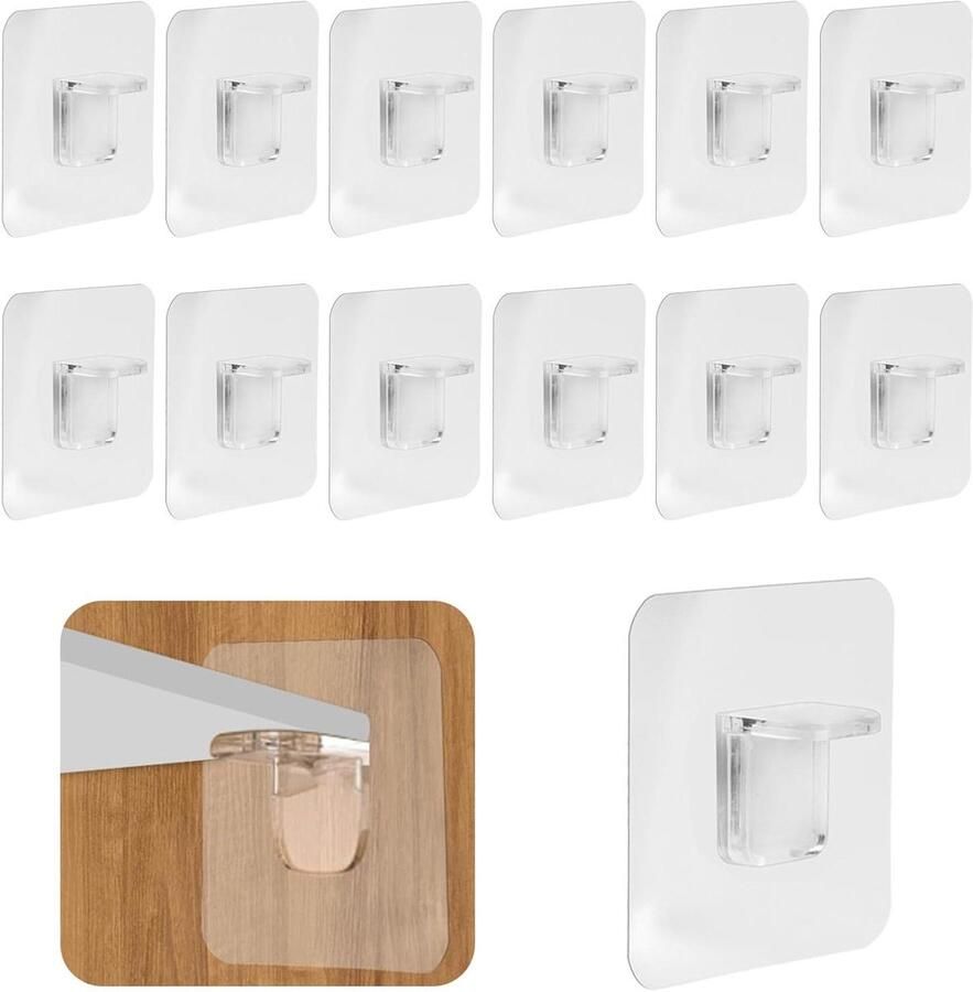 12 stuks zelfklevende plankdragers transparant kastbodemdragers zonder boren glashouders steunen voor kledingkast