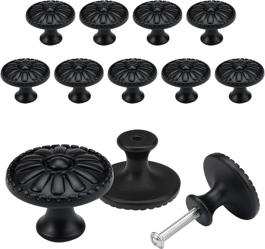 12 Stuks Zwarte Ladeknoppen Ronde Meubelknoppen 30mm Vintage Ladeknoppen met Schroeven voor Laden Kasten Dressoirs
