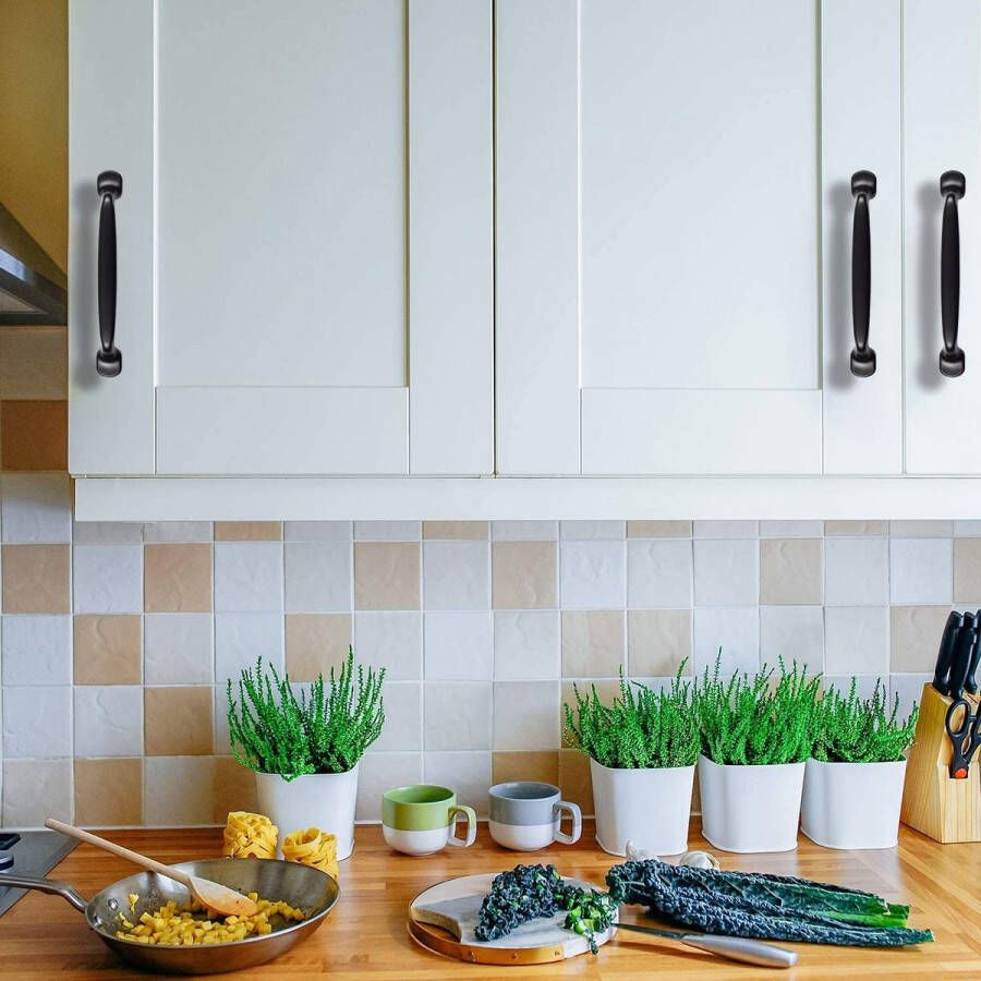 12 stuks zwarte keukengrepen meubelgrepen aluminiumlegering kastgreep met 2 maten schroeven ladekastgreep voor keuken slaapkamer badkamermeubel kantoor (96 mm) - Foto 2