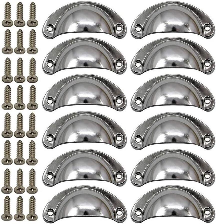 12 x Antieke Lade Schelpgrepen IJzer-nikkellegering Meubelgrepen en Kastdeurgrepen Halve Cirkel 8.1cm x 3.5cm Chroom Wit Vintage Stijl Decoratief Toevoegingen: ladeknoppen antieke stijl
