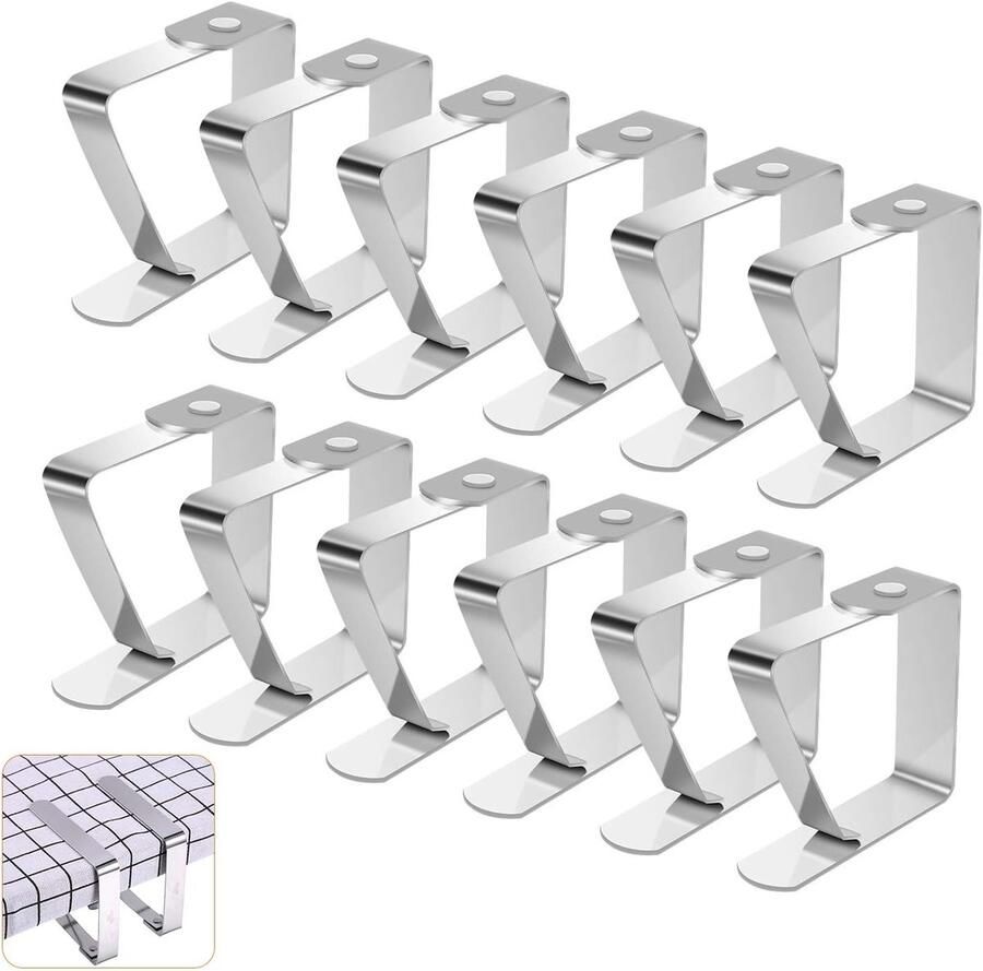 12 x Tafelkleed klemmen RVS 5 x 4 cm Tafelkleedklemmen Tafellakenklemmen Tafelzeilklemmen Tuinartikelen Tafelkleed vastzetten Tafellaken Houder Tafelclips voor Het Bevestigen van Tafelkleden Tafel Accessoires Voor Buiten en Binnen