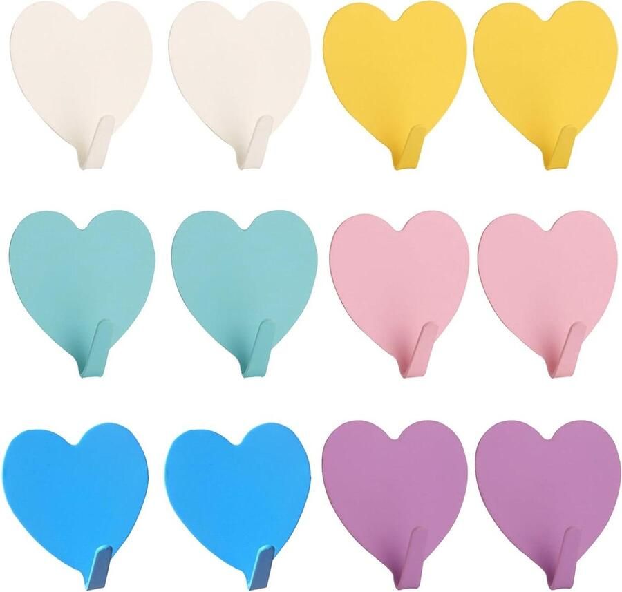 12 Zelfklevende Kindermode Haken Roestvrij Staal Hartvormig Kleurrijk Zonder Boren Voor Keuken Badkamer Kantoor Garderobe Haken Set van 12