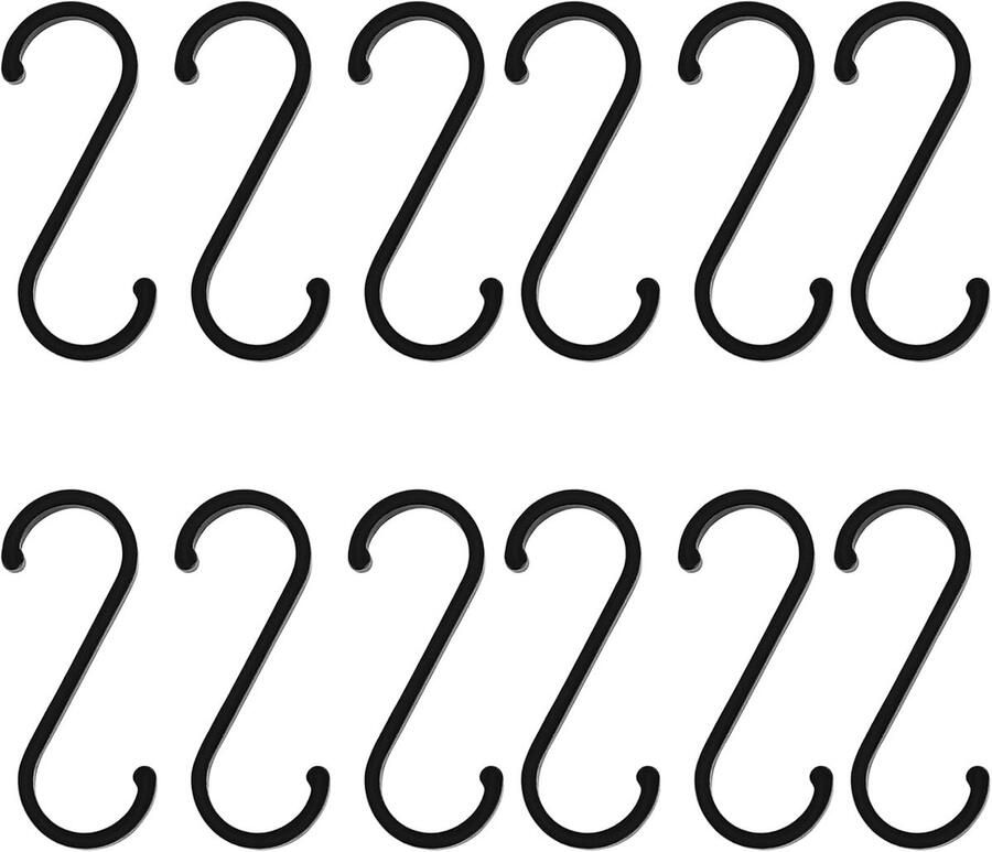 12 Zwarte S-haken Aluminium tot 32mm voor Keuken Kast Garage & Tuin