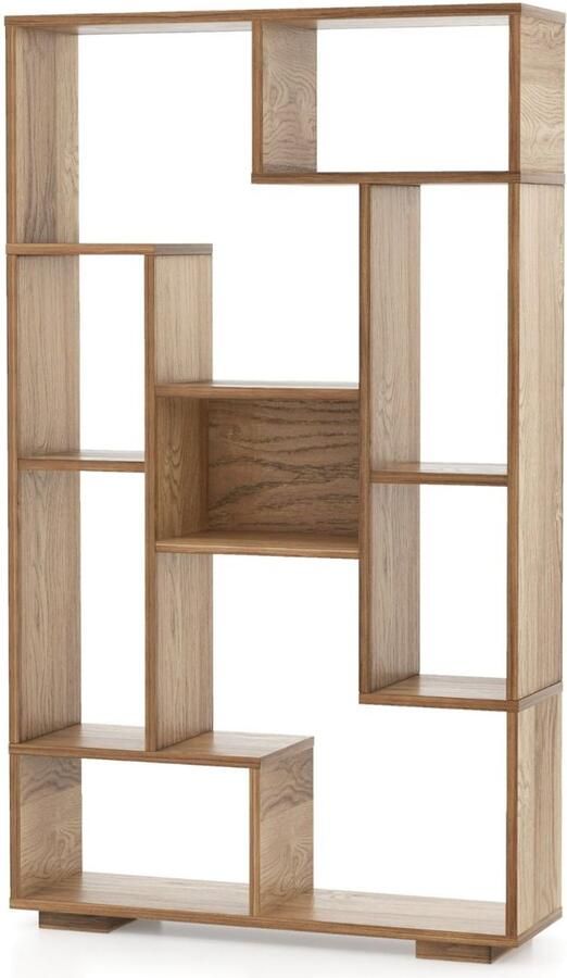 120 cm Moderne Geometrische Boekenkast met Open Planken – Vrijstaande Opbergplank – Anti-Kantelsets – Naturel