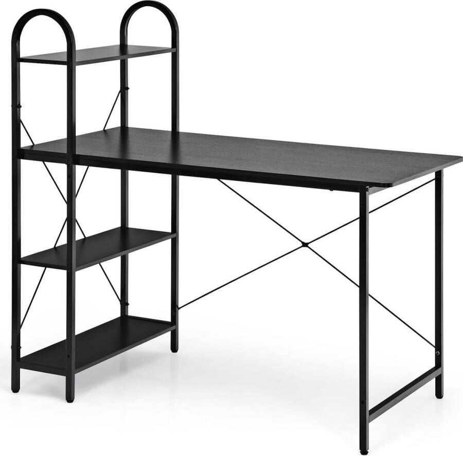 120 cm Omkeerbaar computerbureau met opbergplank computertafel met verstelbare voetdoppen schrijven werkstation thuiskantoor bureau (Zwart)