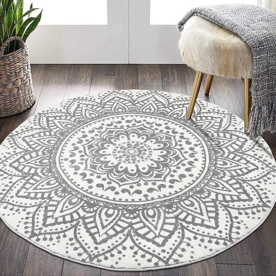 Pauwer Rond tapijt 120 cm Shaggy Ultra Soft Touch Luxe Pluizig Antislip Tapijt Wasbaar Vloerkleed voor Woonkamer en Nachtkastje Lichtgrijs