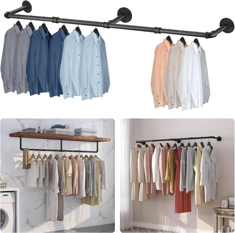 120 cm Wandgemonteerde Kledingrail Zware Industriële Kledingstang voor Efficiënte Ruimtebesparing