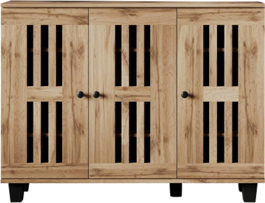 120*32*92 cm Schoenenkast bijzetkast bijzettafel voor in de woonkamer dressoir 3-deurs brede kast 8 opbergvakken. Geschikt voor woonkamer slaapkamer kantoor en hal