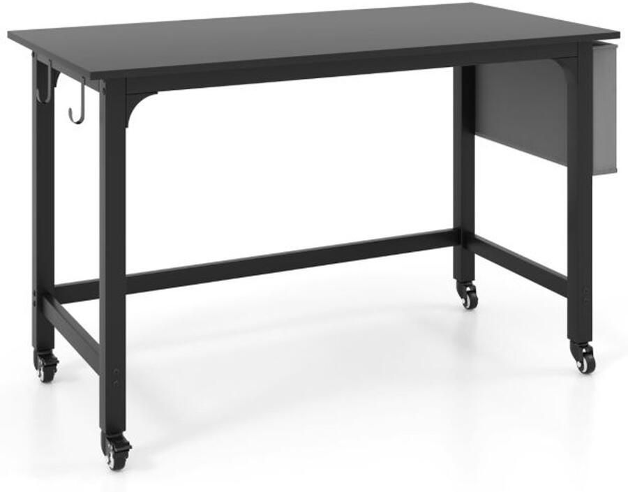 120cm Rollend Computerbureau Mobiel Bureau met Metalen Frame in Bruin Zwart Natuurlijk