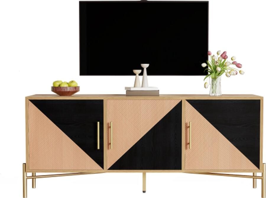 Steven 123 5 cm tv-kast bruine en zwarte houtachtige textuur gouden handvatten en poten