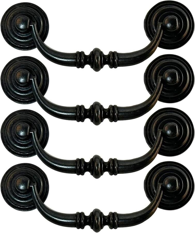 4 stuks Vintage kasthandvat 125 mm lade trekgreep (ijzer zwart) Geschikt voor keukenkasten kledingkasten en dressoirs