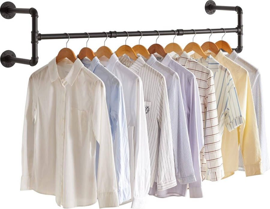 127 cm kledingstang voor aan de muur garderobestangen industrieel design wandmontage afneembare kledingstandaard ruimtebesparend tot 60 kg belastbaar vier basen