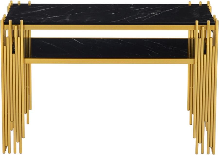 128 x 44 x 80 cm Mid-Century Modern Woonkamer Bijzettafel Consoletafel Body met Gouden Poten Dubbellaags MDF Draagvermogen tot 40 kg zwart